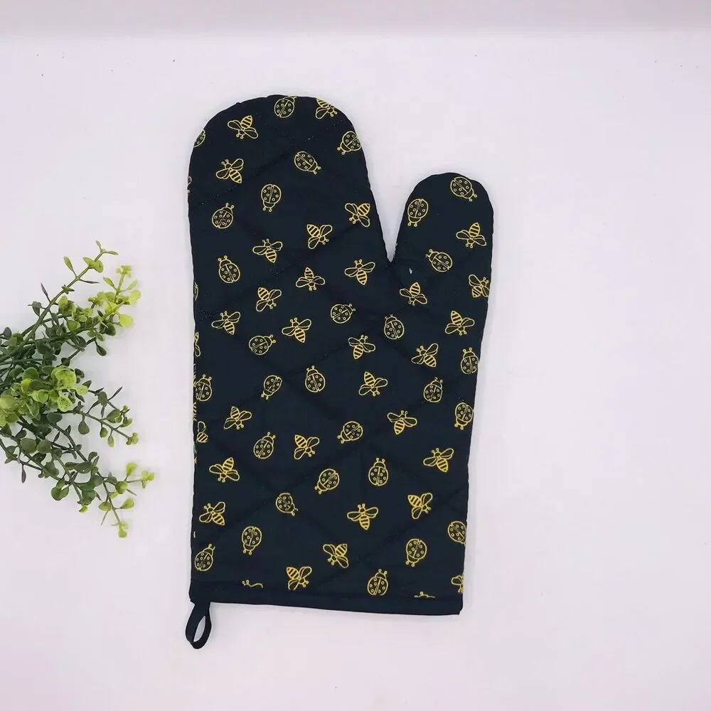 Oven Mitt: Gold Bees and Bugs on Black Baking Mitt Gift Cottage